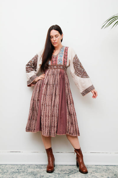 Vintage 1970's Indian Block Kaftan Dress