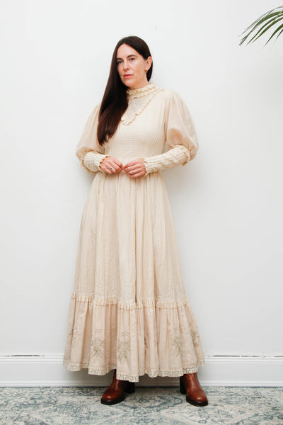 Original Mexican Bohemian Maxi Dress – Blush Cotton with Lace