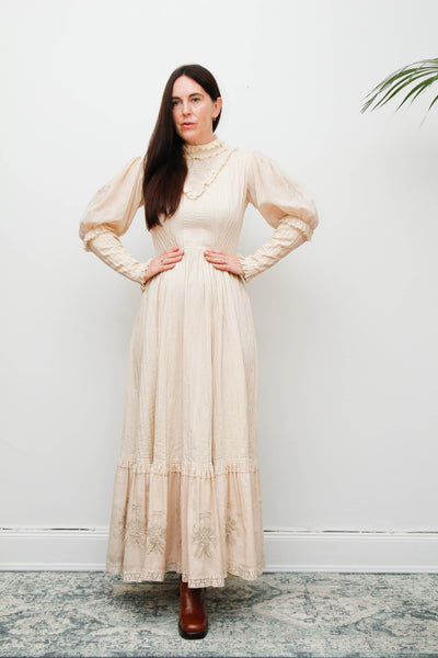 Original Mexican Bohemian Maxi Dress – Blush Cotton with Lace