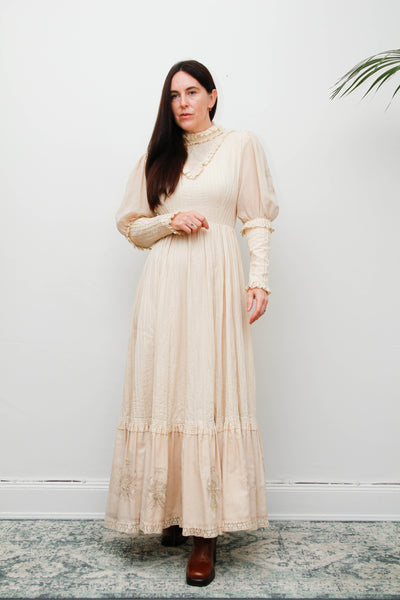Original Mexican Bohemian Maxi Dress – Blush Cotton with Lace