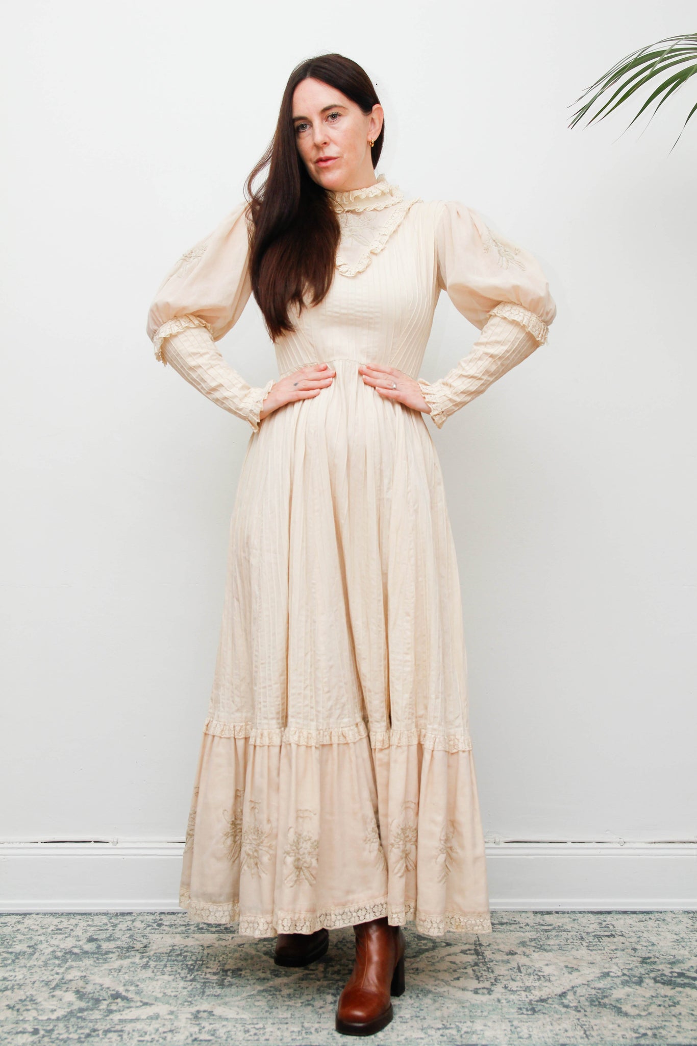 Original Mexican Bohemian Maxi Dress – Blush Cotton with Lace