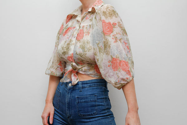 1970's Dreamy Cotton Gauze Cropped Blouse