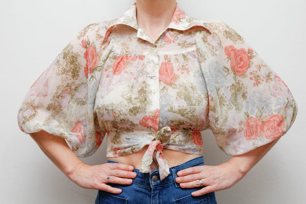 1970's Dreamy Cotton Gauze Cropped Blouse