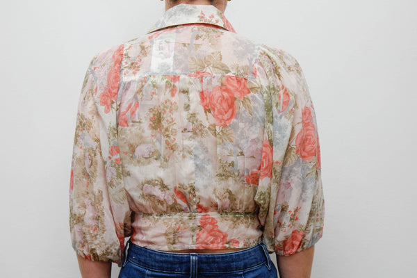 1970's Dreamy Cotton Gauze Cropped Blouse