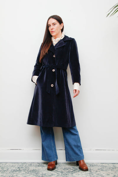 Vintage Velvet Trench Coat – Deep Blue Cotton Luxury