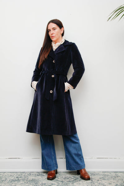 Vintage Velvet Trench Coat – Deep Blue Cotton Luxury