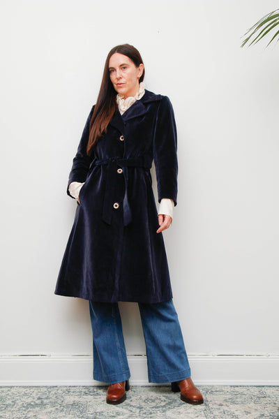 Vintage Velvet Trench Coat – Deep Blue Cotton Luxury
