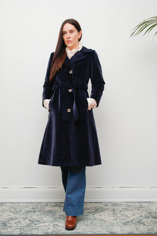 Vintage Velvet Trench Coat – Deep Blue Cotton Luxury