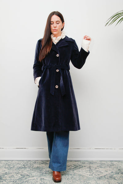 Vintage Velvet Trench Coat – Deep Blue Cotton Luxury
