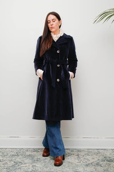 Vintage Velvet Trench Coat – Deep Blue Cotton Luxury