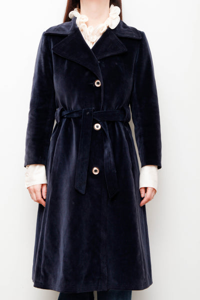 Vintage Velvet Trench Coat – Deep Blue Cotton Luxury