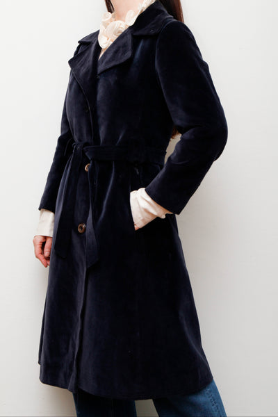 Vintage Velvet Trench Coat – Deep Blue Cotton Luxury