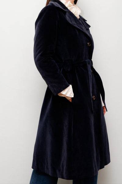 Vintage Velvet Trench Coat – Deep Blue Cotton Luxury