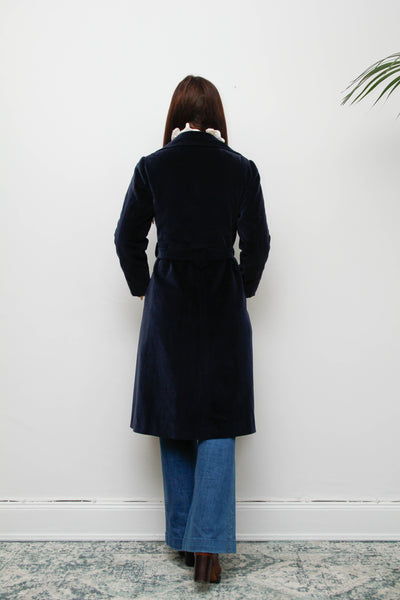 Vintage Velvet Trench Coat – Deep Blue Cotton Luxury