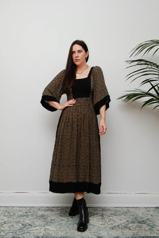Vintage Bohemian Kaftan Dress – Black & Gold Gothic Ethereal