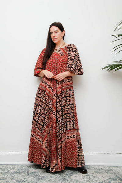 Rare 1970s Indian Cotton Block Print Kaftan Maxi Dress – Bohemian Vintage