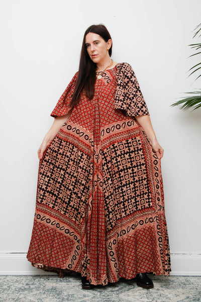 Rare 1970s Indian Cotton Block Print Kaftan Maxi Dress – Bohemian Vintage