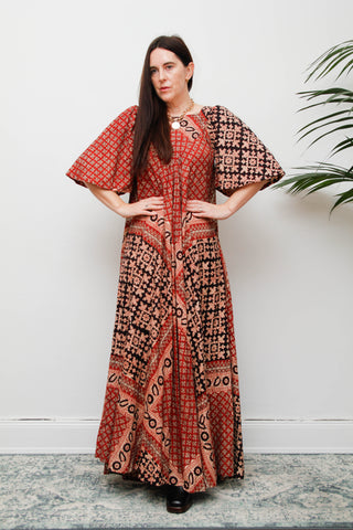 Rare 1970s Indian Cotton Block Print Kaftan Maxi Dress – Bohemian Vintage