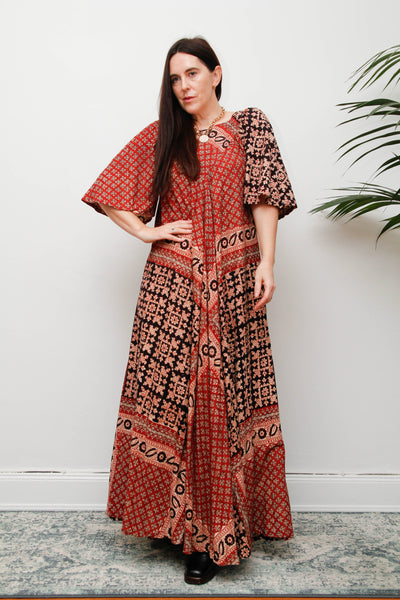 Rare 1970s Indian Cotton Block Print Kaftan Maxi Dress – Bohemian Vintage
