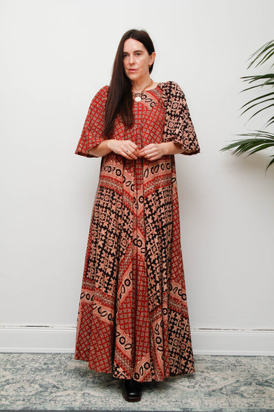 Rare 1970s Indian Cotton Block Print Kaftan Maxi Dress – Bohemian Vintage