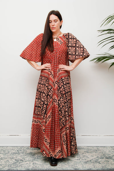 Rare 1970s Indian Cotton Block Print Kaftan Maxi Dress – Bohemian Vintage