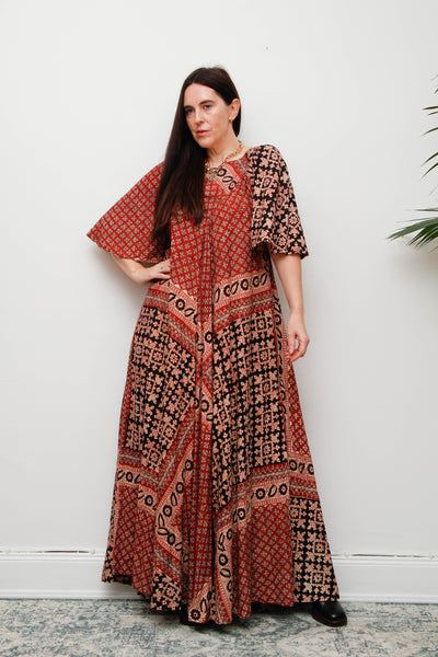 Rare 1970s Indian Cotton Block Print Kaftan Maxi Dress – Bohemian Vintage