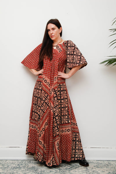Rare 1970s Indian Cotton Block Print Kaftan Maxi Dress – Bohemian Vintage