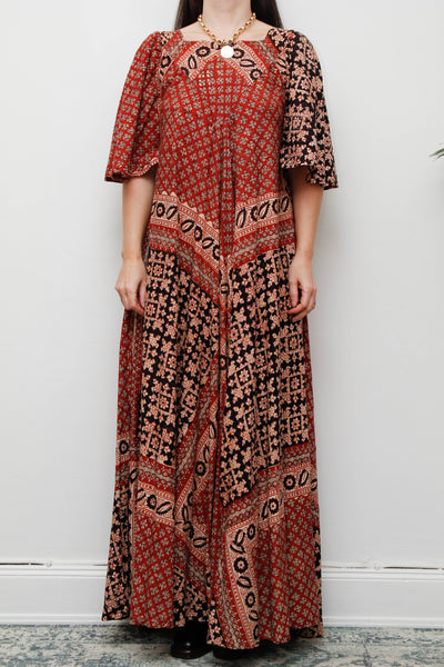 Rare 1970s Indian Cotton Block Print Kaftan Maxi Dress – Bohemian Vintage