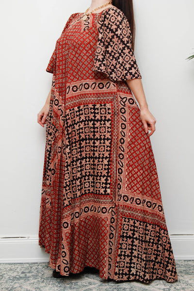 Rare 1970s Indian Cotton Block Print Kaftan Maxi Dress – Bohemian Vintage