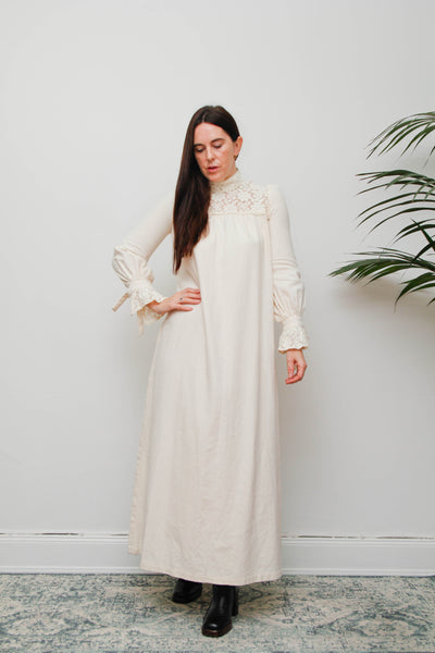 Vintage 1970s Shelana of London Victorian Cotton Lace Maxi Dress