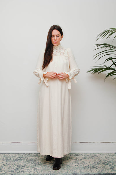Vintage 1970s Shelana of London Victorian Cotton Lace Maxi Dress