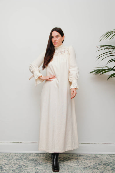 Vintage 1970s Shelana of London Victorian Cotton Lace Maxi Dress