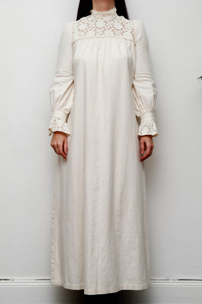 Vintage 1970s Shelana of London Victorian Cotton Lace Maxi Dress