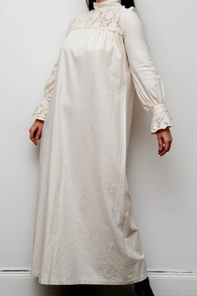 Vintage 1970s Shelana of London Victorian Cotton Lace Maxi Dress