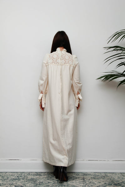 Vintage 1970s Shelana of London Victorian Cotton Lace Maxi Dress
