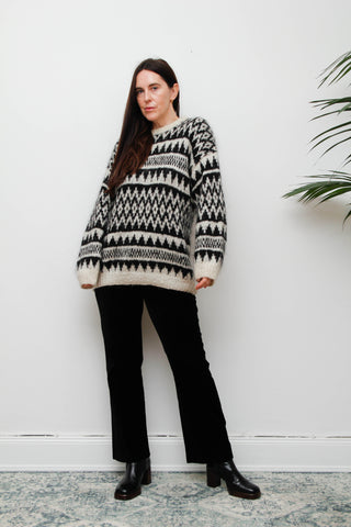 Vintage Hand-Knitted Wool Mohair Jumper – Gothic Black & White