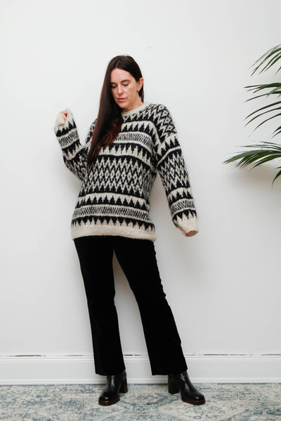 Vintage Hand-Knitted Wool Mohair Jumper – Gothic Black & White