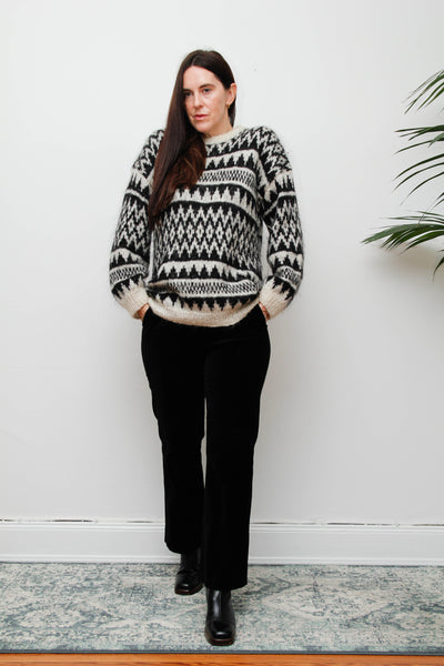 Vintage Hand-Knitted Wool Mohair Jumper – Gothic Black & White