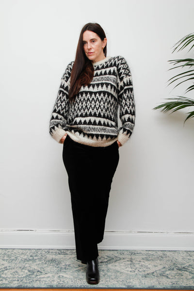 Vintage Hand-Knitted Wool Mohair Jumper – Gothic Black & White