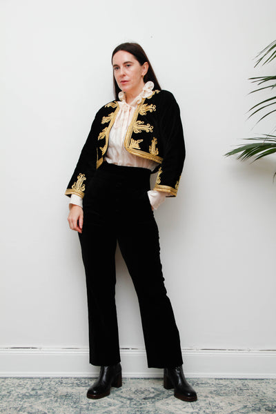 Vintage Black Velvet Ottoman-Style Jacket – Gold Trim Gothic