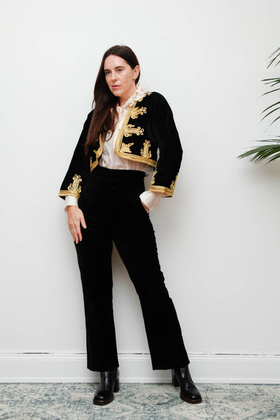 Vintage Black Velvet Ottoman-Style Jacket – Gold Trim Gothic