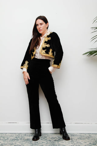 Vintage Black Velvet Ottoman-Style Jacket – Gold Trim Gothic