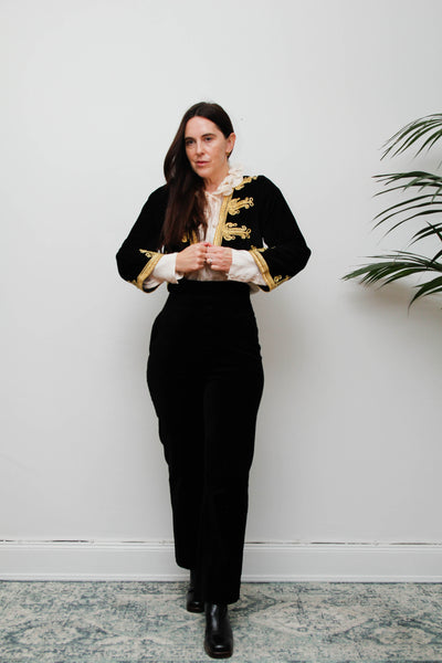 Vintage Black Velvet Ottoman-Style Jacket – Gold Trim Gothic