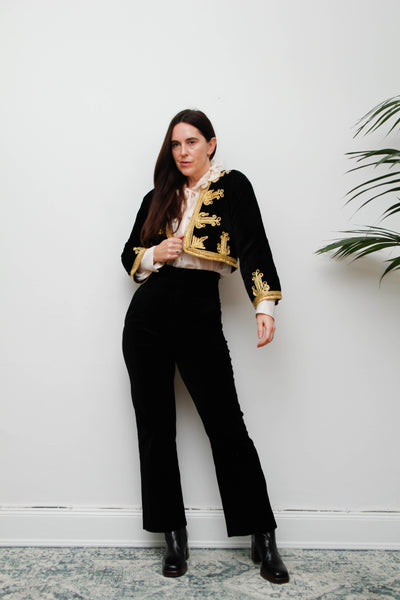 Vintage Black Velvet Ottoman-Style Jacket – Gold Trim Gothic