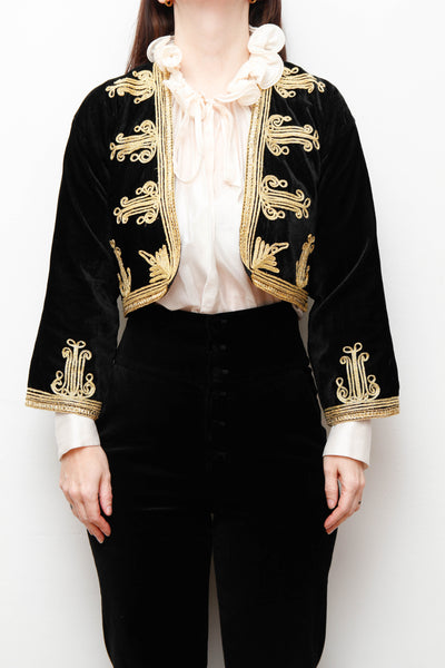 Vintage Black Velvet Ottoman-Style Jacket – Gold Trim Gothic