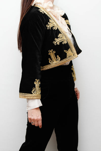 Vintage Black Velvet Ottoman-Style Jacket – Gold Trim Gothic