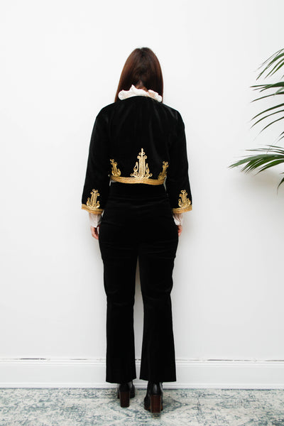 Vintage Black Velvet Ottoman-Style Jacket – Gold Trim Gothic
