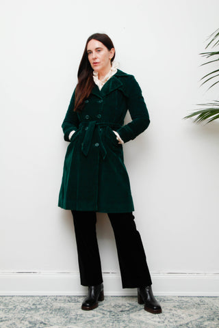 1970's Vintage Green Cord Cotton Trench Jacket Coat