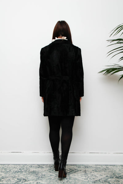 Vintage 1970s Black Velvet Coat – Gothic Luxury with Silver Buckle Belt