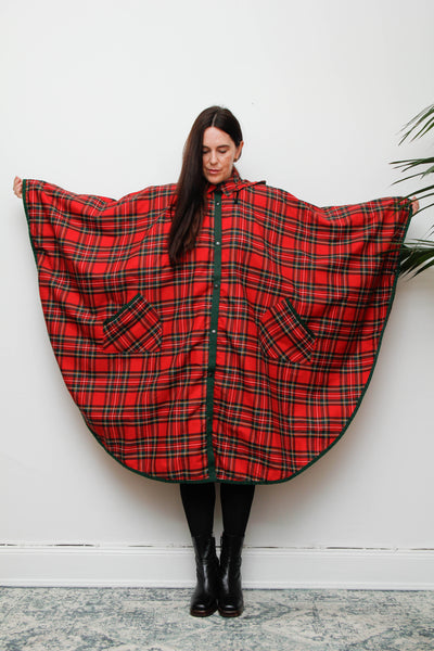 Vintage Scottish Tartan Cape – Removable Hood & Wide Sleeves